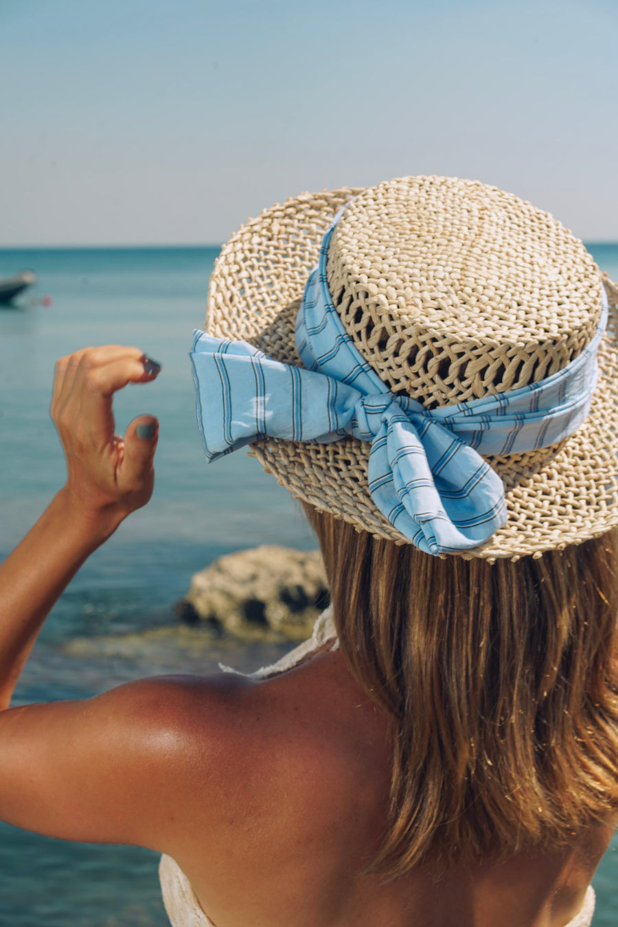 Sole Mare Hat with Stripe Ribbon Detail