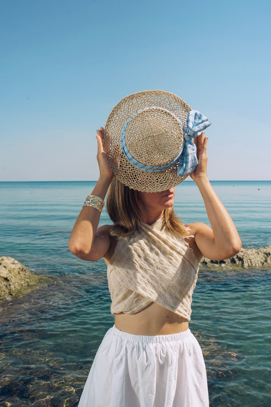 Sole Mare Hat with Stripe Ribbon Detail